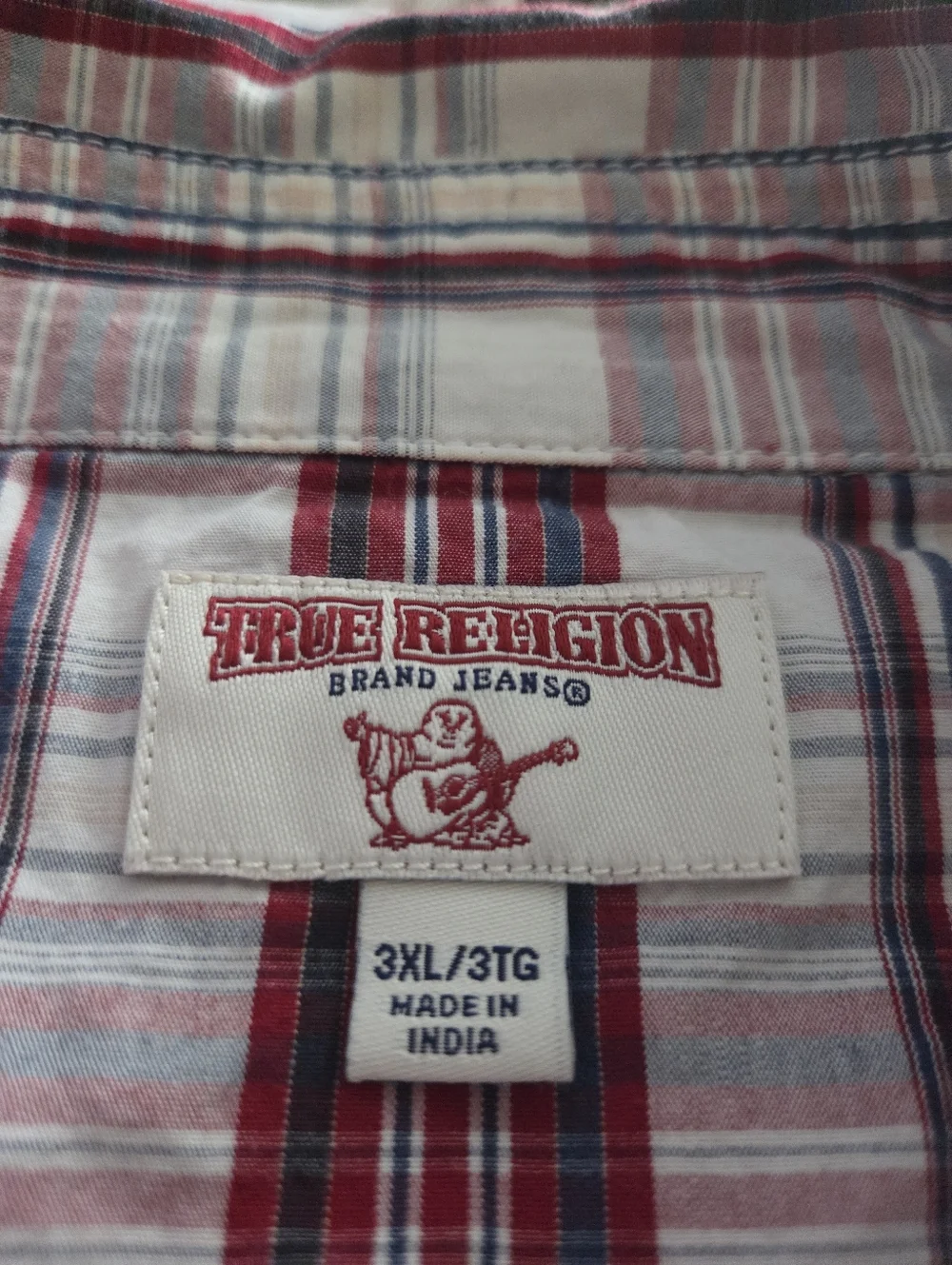 True Religion Red and White Plaid Button-Down Mens Sz.3XL Shirt